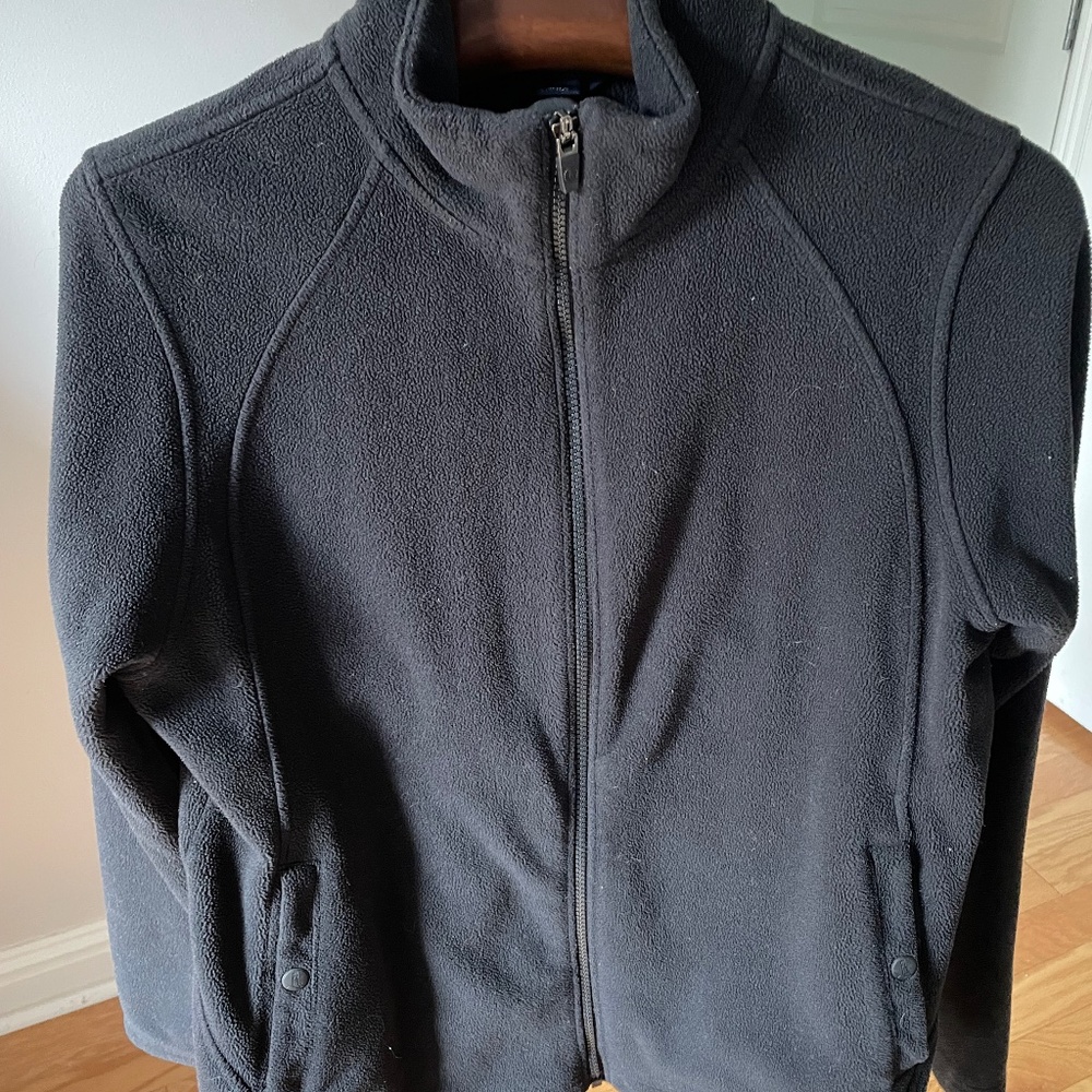 Lands End black fleece, zip up jacket.